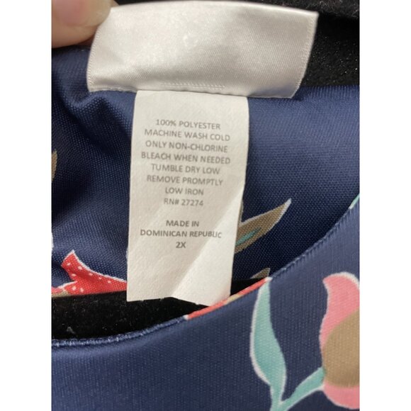 CW Classics Blue Multicolor Floral Blouse Size 2X Short Sleeve - Picture 5 of 12